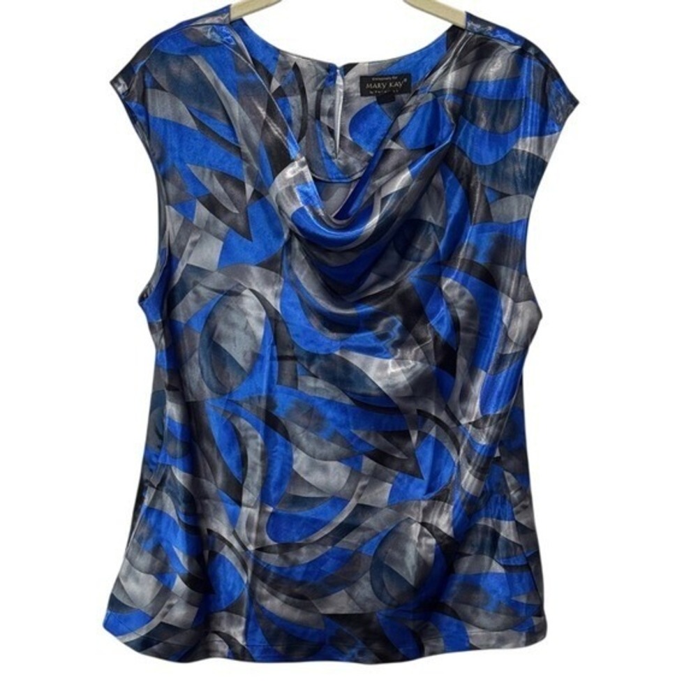 Mary Kay by Twin Hill Women's Blue Gray Abstract Print Sleeveless Blouse L‎